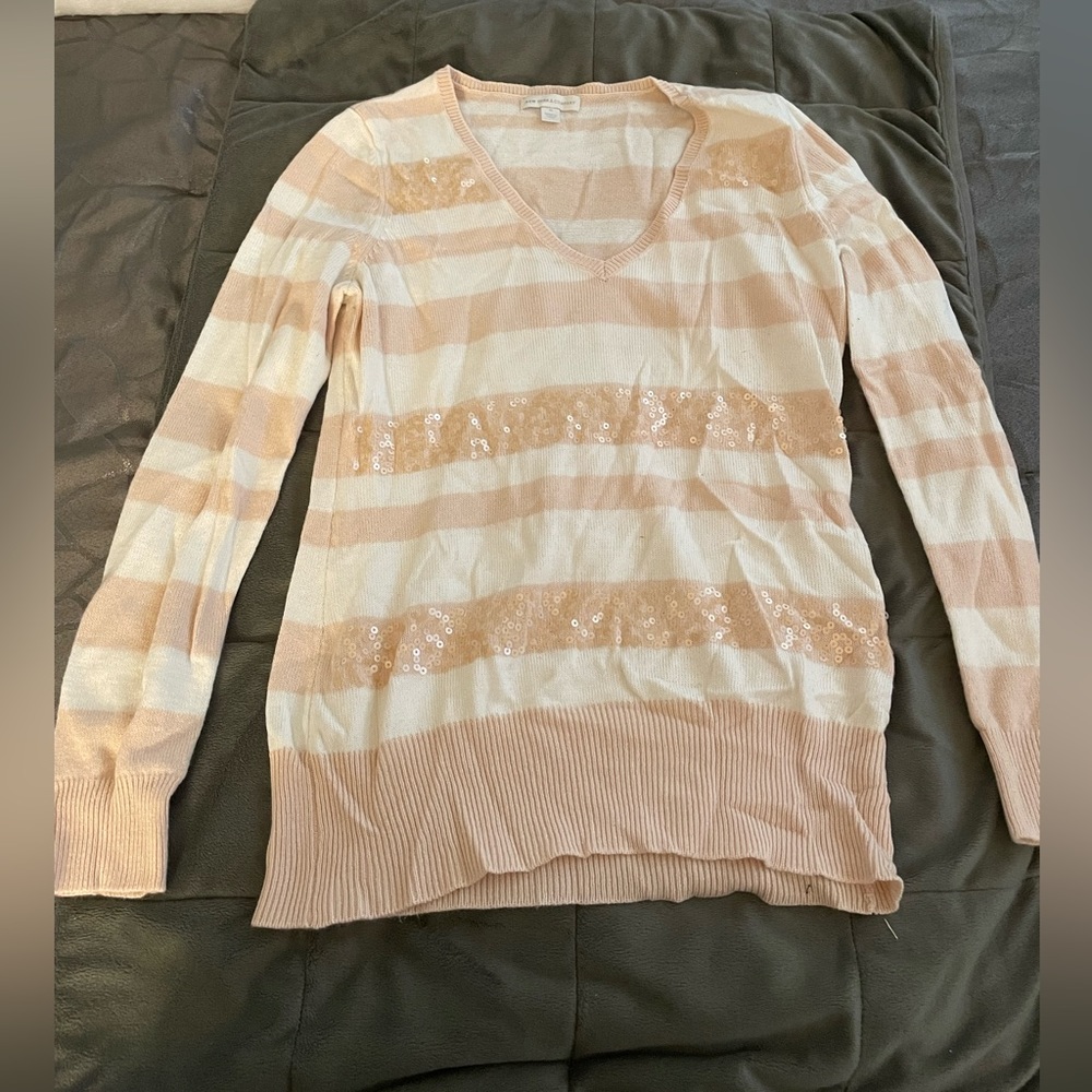 New York & Company pink striped sequin sweater. Size XS.